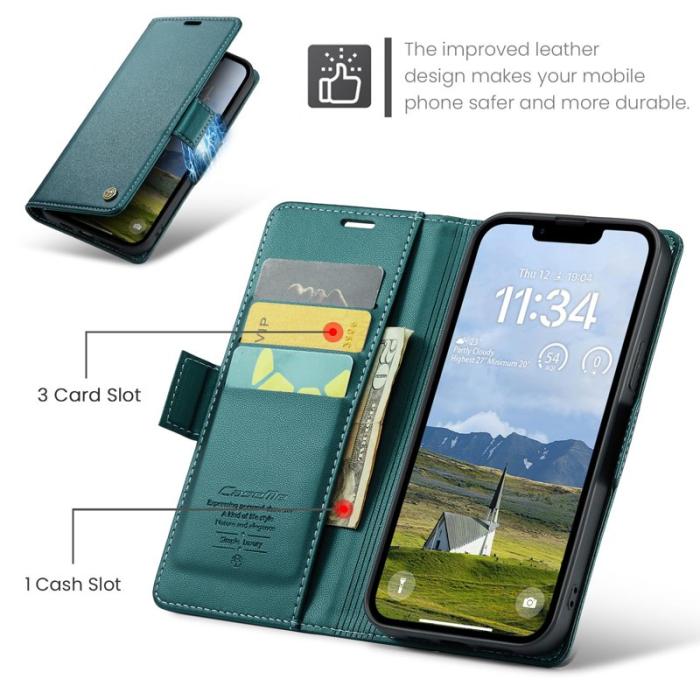 Caseme - CASEME Plånboksfodral Konstläder för iPhone 16e RFID-Skydd Grön
