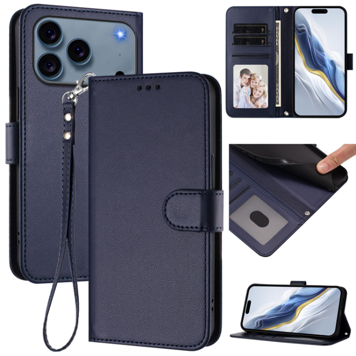 A-One Brand - iPhone 17 Pro Max Plånboksfodral Läder med Handledsrem - Blå