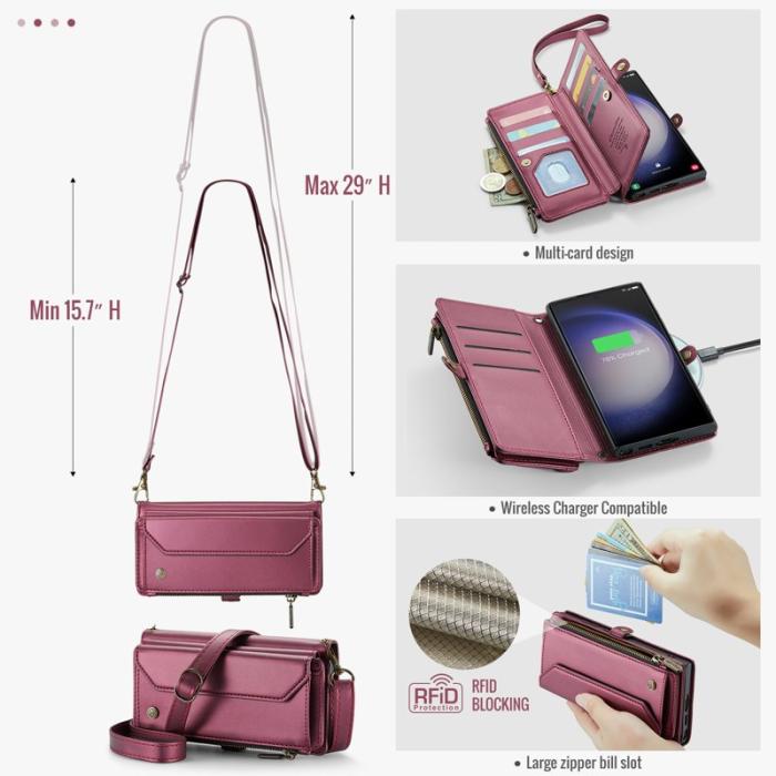 Caseme - CASEME Plånboksfodral Konstläder för Samsung Galaxy S23 Ultra - Vinröd