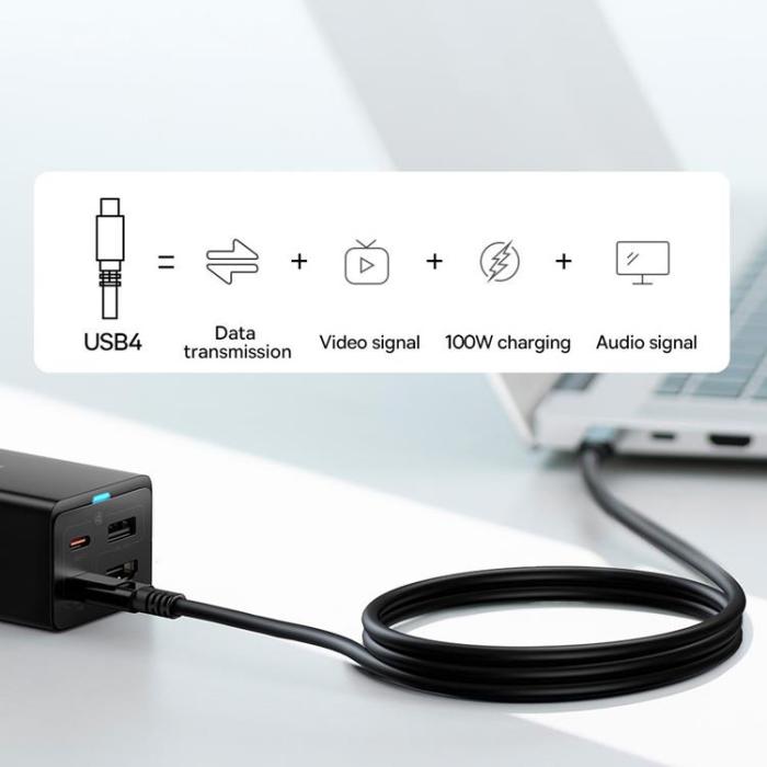BASEUS - Baseus Snabbladdare GaN 5 Pro Hub med Kabel 1m - Svart