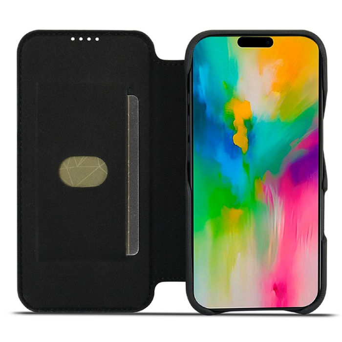 LC.imeeke - LC.IMEEKE iPhone 17 Mobilfodral Korthållare Läder Stativ - Svart