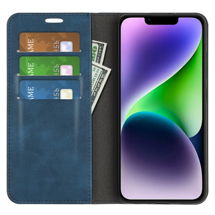 Taltech - iPhone 15 Plus Plånboksfodral Stöttåligt - Blå