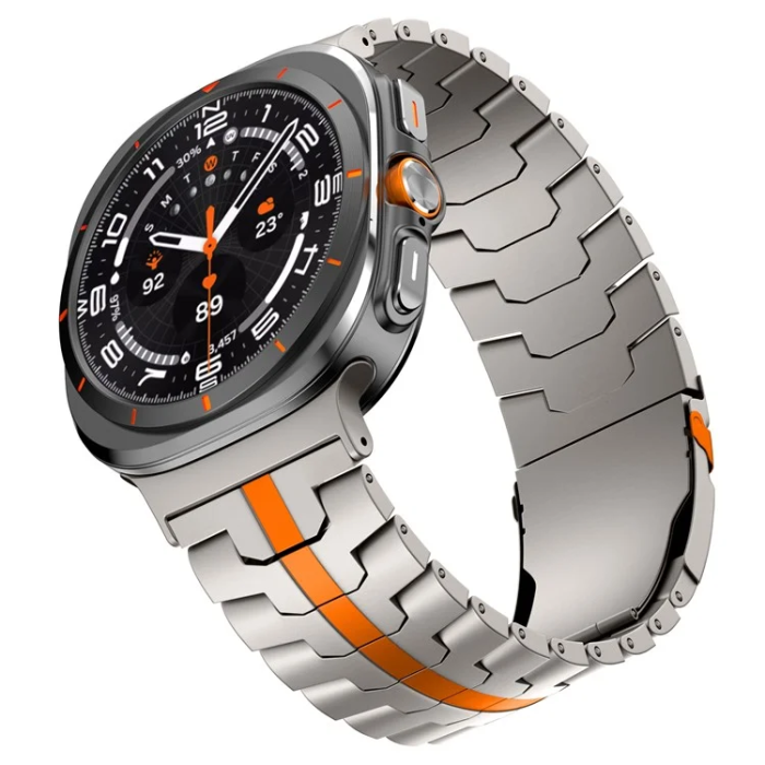 Ringke - Galaxy Watch Ultra (47mm) Armband Titanium Alloy - Titanium/Orange