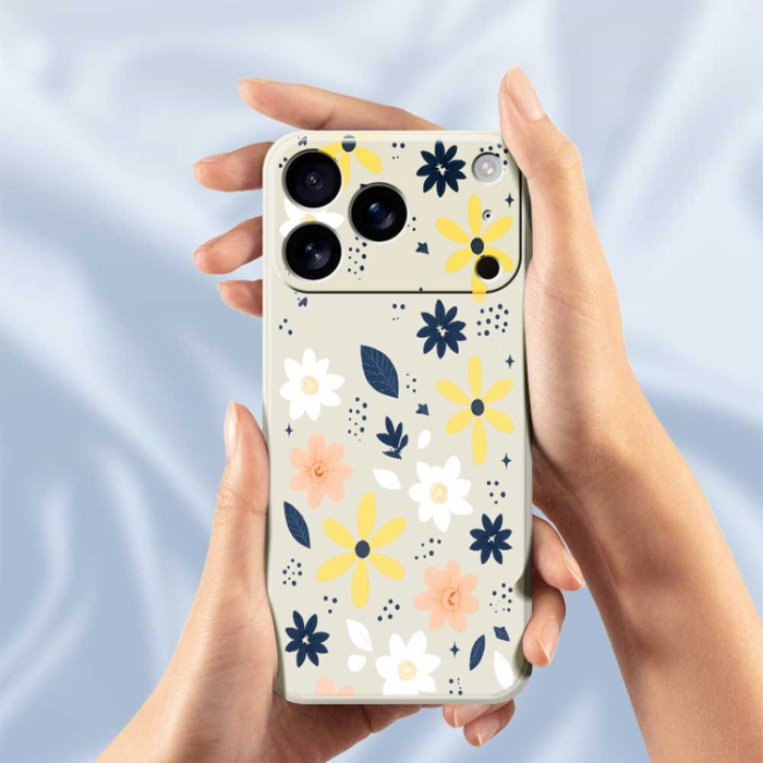 A-One Brand - iPhone 17 Pro Max Mobilskal Colorful Floral Blue Leaves TPU - Lila