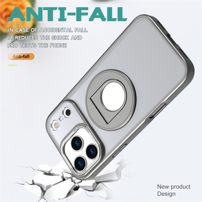 A-One Brand - iPhone 17 Pro Max Mobilskal MagSafe Rotating Kickstand Clear - Grå