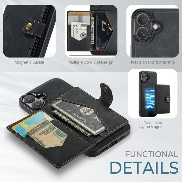 OEM - JEEHOOD iPhone 17 Mobilskal KonstLäder + Plast Avtagbar - Svart