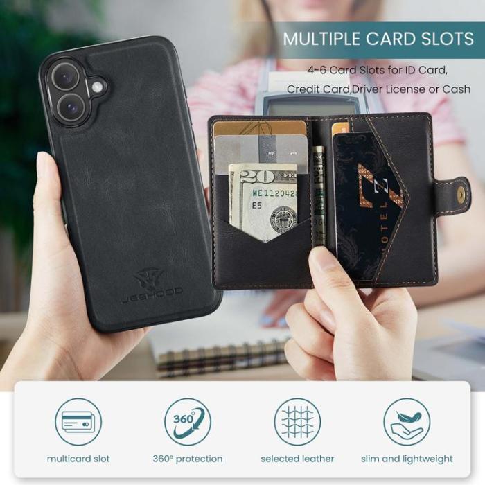 OEM - JEEHOOD iPhone 17 Mobilskal KonstLäder + Plast Avtagbar - Svart