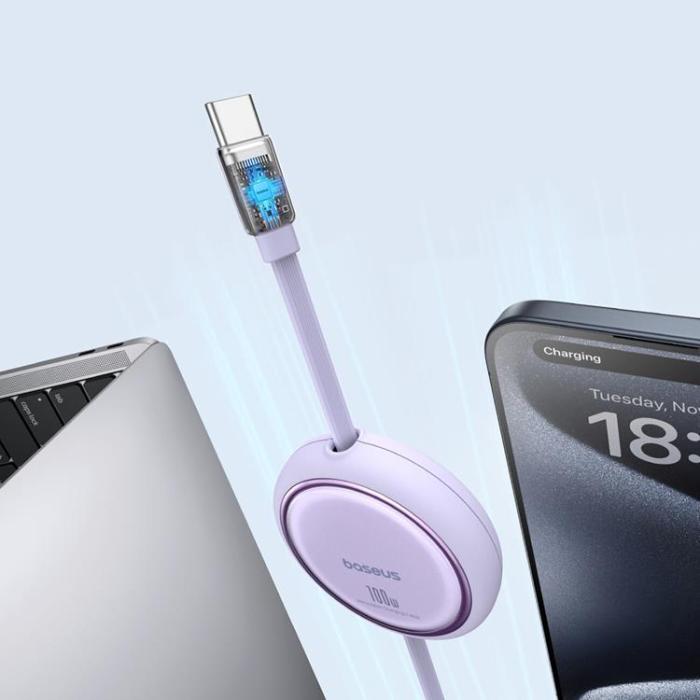 BASEUS - Baseus Retractable Free2Draw Mini USB-C - USB-C 100W 1m - Lila