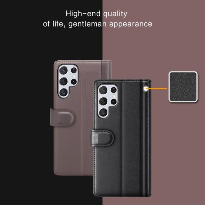 A-One Brand - Magnetisk Äkta Läder Fodral Galaxy S22 Ultra - Svart