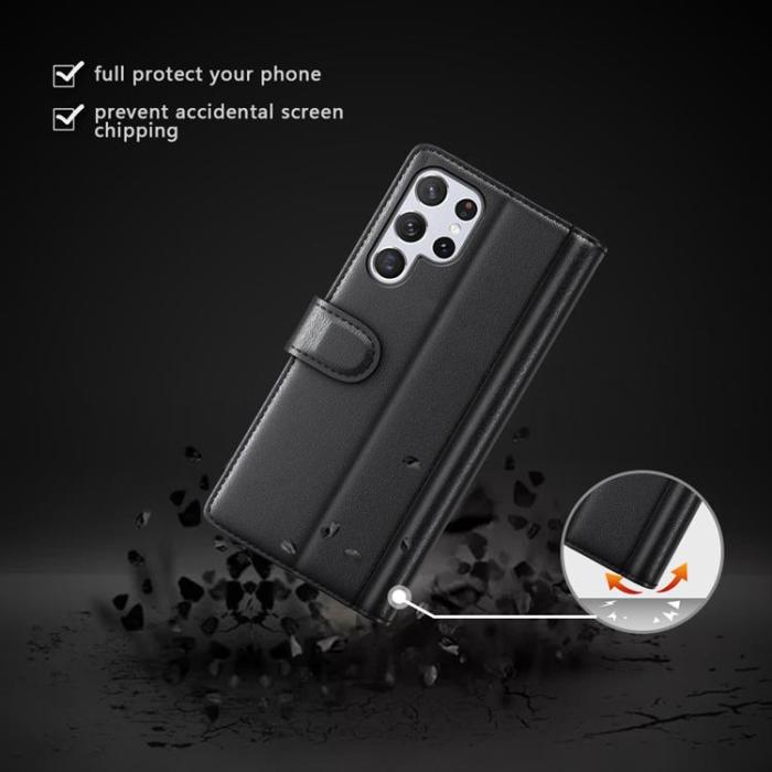 A-One Brand - Magnetisk Äkta Läder Fodral Galaxy S22 Ultra - Svart