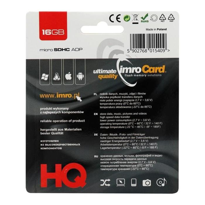 Imro - Imro Minneskort MicroSD 16 GB Med Adapter SD