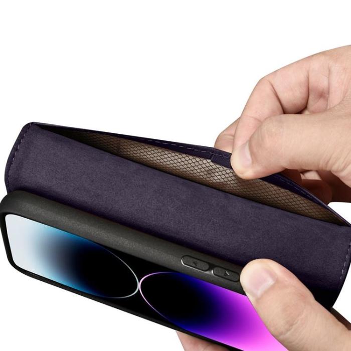 ICARER - iCarer iPhone 14 Pro Max Plånboksfodral 2in1 Anti-RFID Äkta Läder - Mörklila