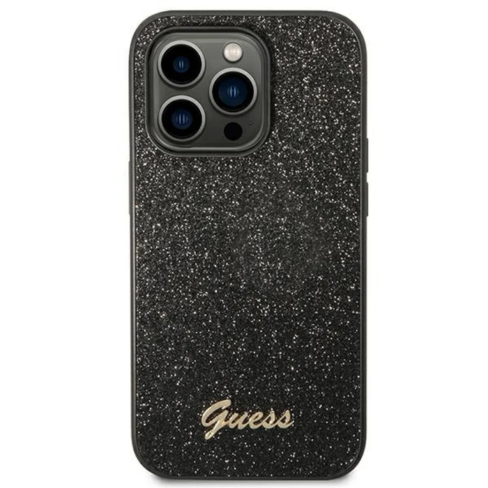 UTGATT1 - GUESS iPhone 14 Pro Skal Glitter Flakes Script Metal Logo