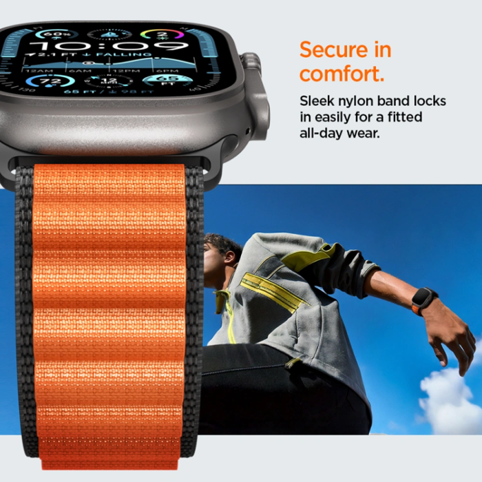 Spigen - Spigen Apple Watch (44/45/46/49mm) Armband WBF1 - Svart/Orange