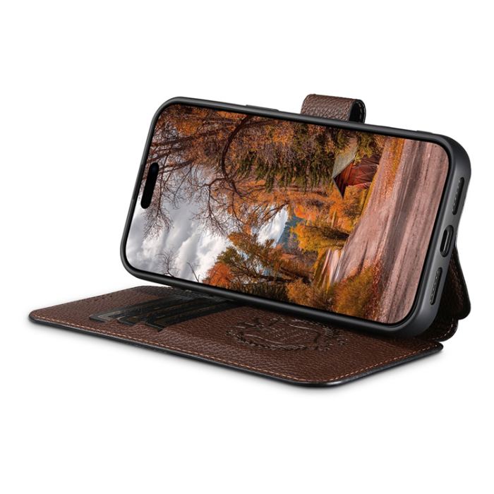 SUTENI - SUTENI iPhone 17 Plånboksfodral MagSafe Detachable Litchi