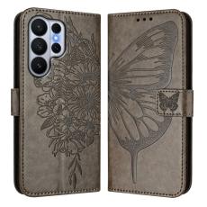 OEM - Samsung Galaxy S26 Ultra Pl&aring;nboksfodral Konstl&auml;der Med Handledsrem - Gr&aring;