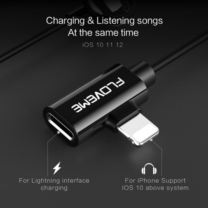 Floveme - Floveme Lightning Hörlurar med extra lightning uttag - Svart