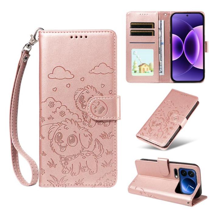 A-One Brand - Xiaomi 17 Pro Plånboksfodral RFID Dog Pattern Med Handledsrem - Rosa