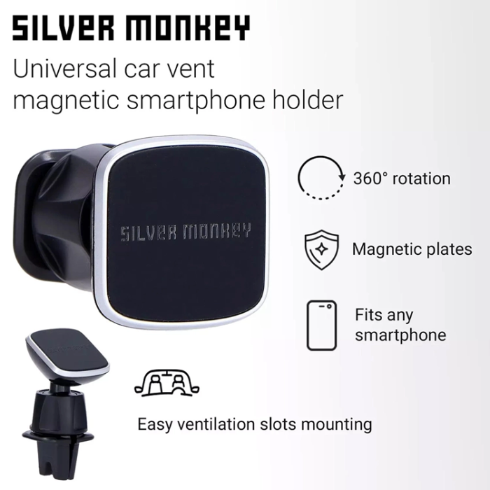 Silver Monkey - Silver Monkey Magnetisk Bilventilhållare - Svart