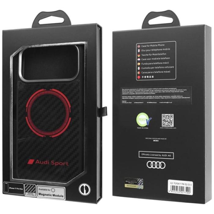 Audi - Audi iPhone 17 Pro Max Mobilskal MagSafe Carbon Fiber Sport Red Circle