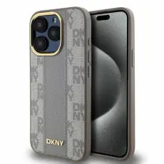 DKNY - DKNY iPhone 15 Pro Max Mobilskal MagSafe Läder Checkered Mono - Beige