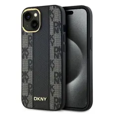 DKNY - DKNY iPhone 15/14/13 Mobilskal MagSafe Läder Checkered Mono - Svart