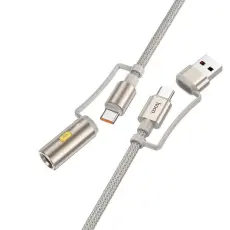 Hoco - Hoco USB-A/USB-C Till USB-C Cigarett&auml;ndare 60W 3A Kabel 1.2m U138 - Gr&aring;