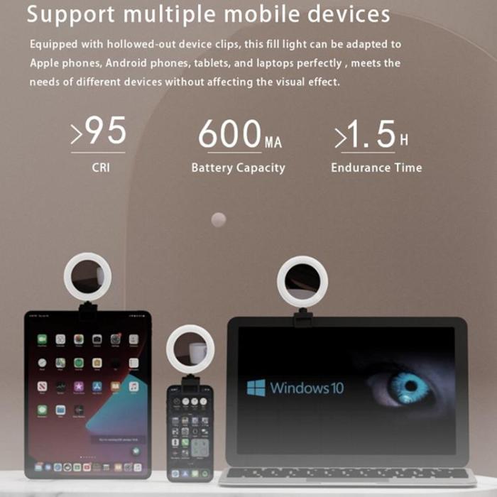 OEM - Laptop Mobil Clip-on Fyllningslampa 600mAh Sminkspegel SP-SJBGD