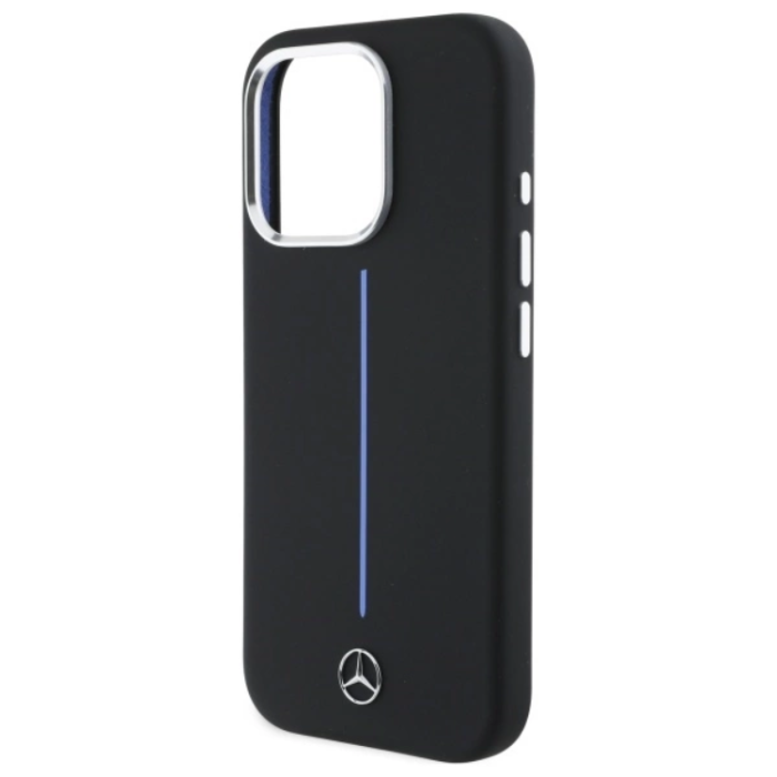 Mercedes - Mercedes iPhone 16 Pro Mobilskal MagSafe Silikon Blå Stripe - Svart