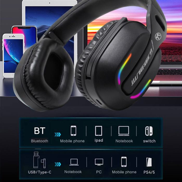A-One Brand - Over-Ear Gaming Trådlösa Hörlurar Bluetooth Mikrofon LED-ljus