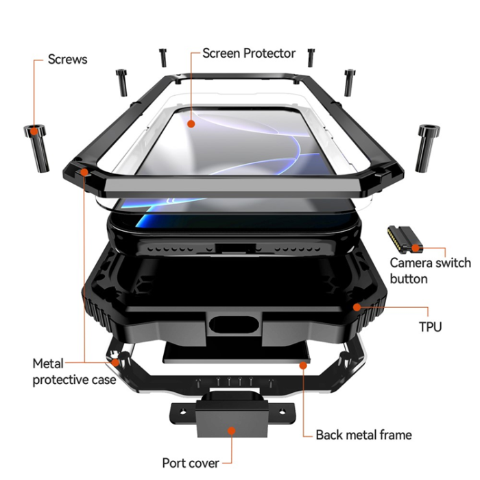 R-JUST - R-JUST iPhone 17 Pro Max Mobilskal med Härdat Glas - Svart