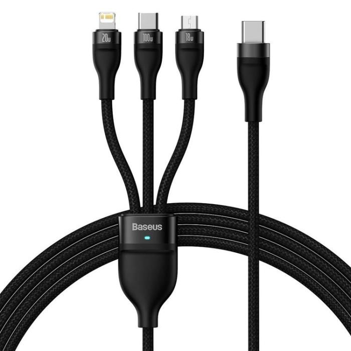BASEUS - Baseus 3in1 USB-C till USB-C, Lightning, microUSB kabel 100W 1.5m