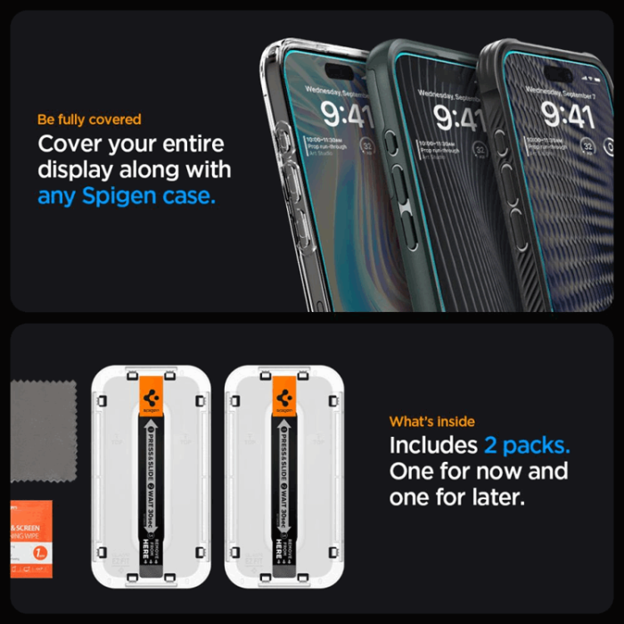 Spigen - [2-Pack] Spigen iPhone 15 Pro Härdat Glas Skärmskydd 'EZ' Fit