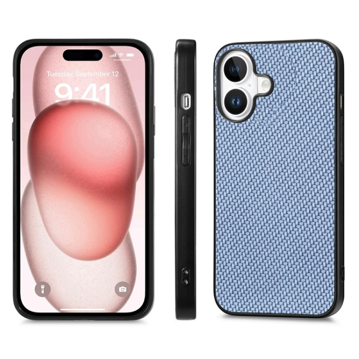 A-One Brand - iPhone 17 Mobilskal Carbon Fiber PU Läder - Blå
