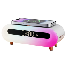 OEM - Trådlös laddare med trådlös högtalarklocka Sänglampa RGB S608 - Vit