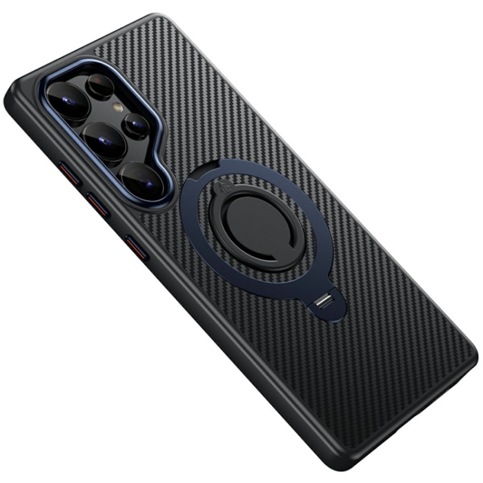 A-One Brand - Galaxy S25 Ultra Mobilskal MagSafe Carbon Fiber Kickstand - Blå