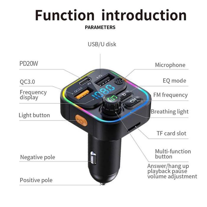 OEM - C17 PD 22.5W 4.5A Snabbladdare med Bluetooth och FM MP3-spelare