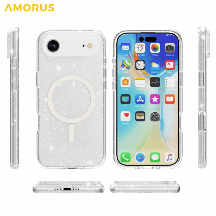AMORUS - AMORUS Mobilskal till iPhone Air Magsafe Glitter Powder PC + TPU - Vit