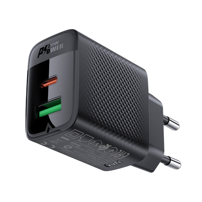 Acefast - Acefast Väggladdare USB-A/USB-C 20W A78 - Svart