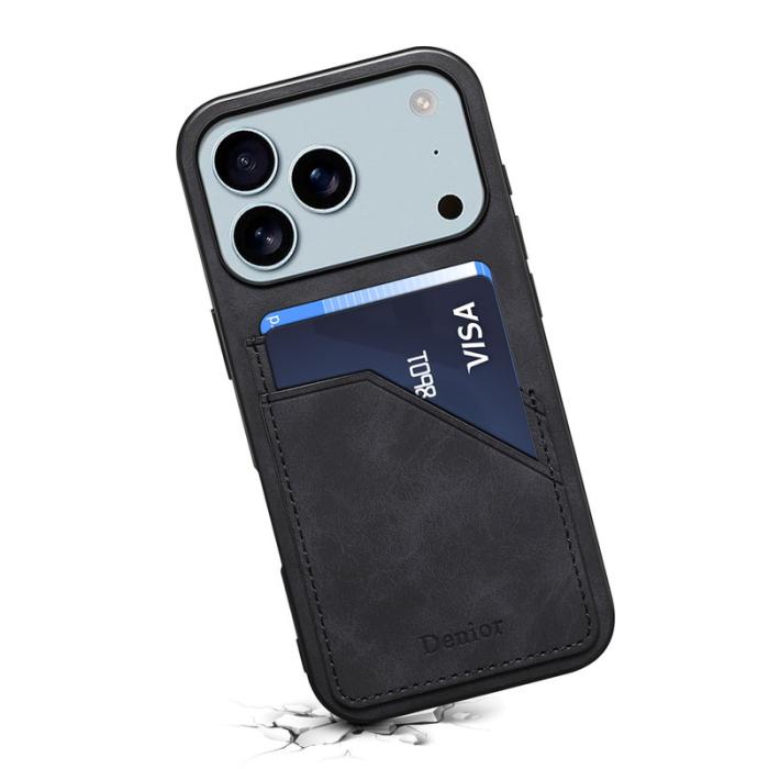 DENIOR - DENIOR Mobilskal till iPhone 17 Pro PU-läder + TPU + PC - Svart