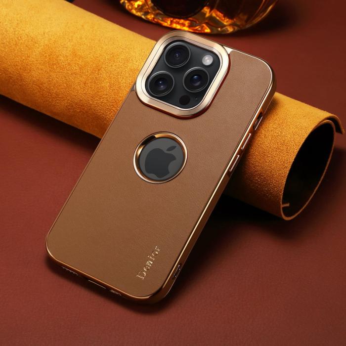 DENIOR - DENIOR Mobilskal till iPhone 15 Pro Anti-drop PC+TPU Äkta Läder Khaki