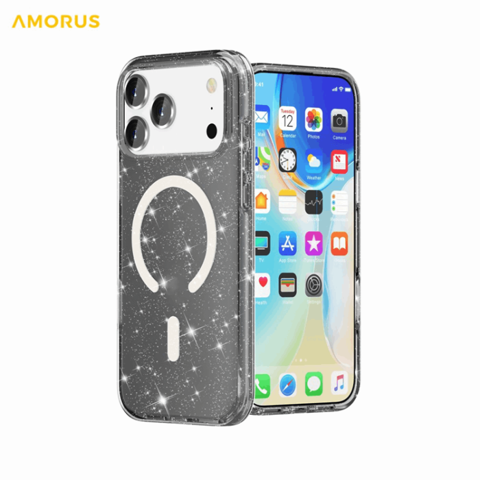 AMORUS - AMORUS iPhone 17 Pro Mobilskal Magsafe Glitter Powder PC + TPU