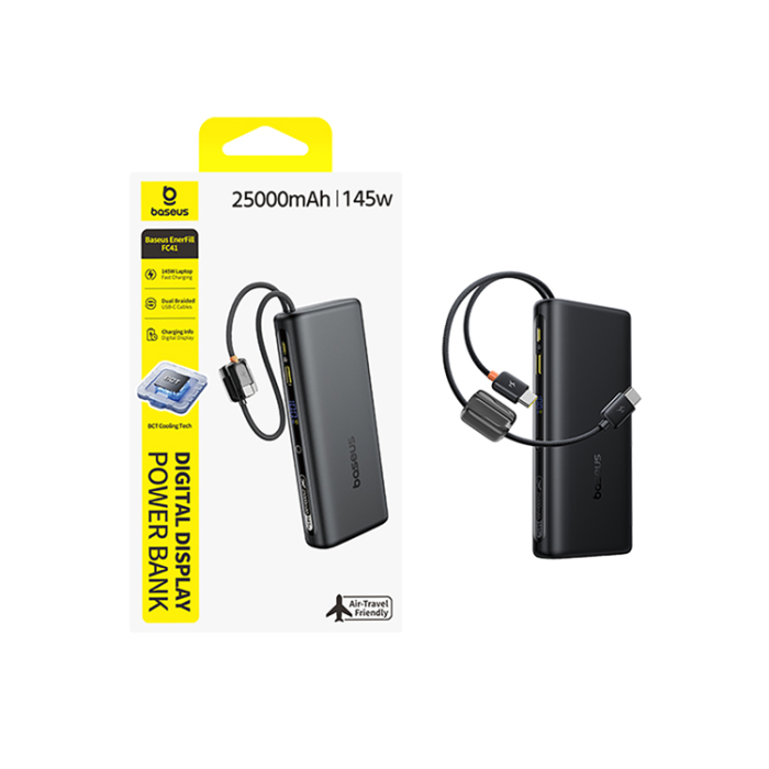 BASEUS - Baseus Powerbank 25000mAh Dual USB-C Kable 145W - Svart