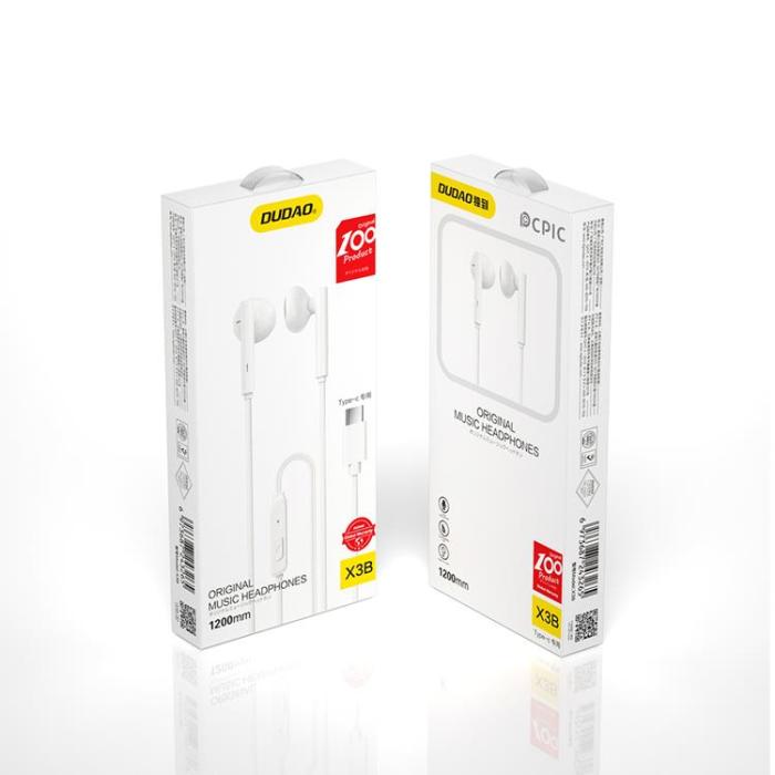 UTGATT - Dudao Hörlurar med Kabel USB-C 1.2 m - Vit