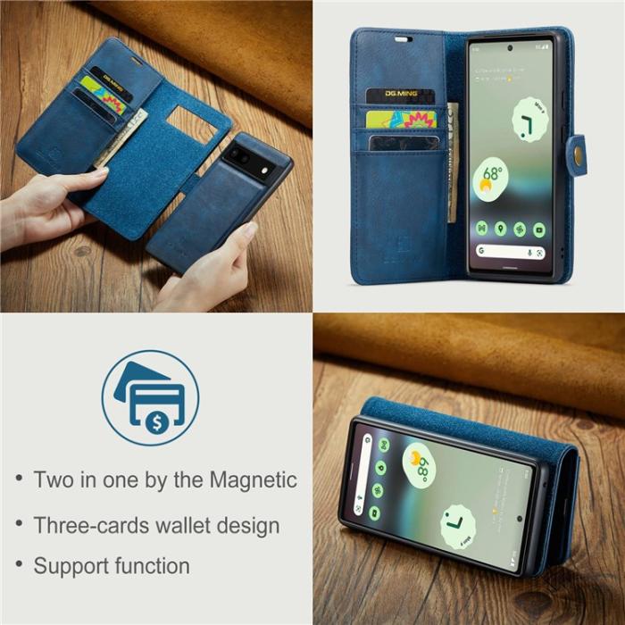 DG.MING - DG.MING Google Pixel 6a Plånboksfodral Detachable 2-in-1 Äkta Läder - Blå