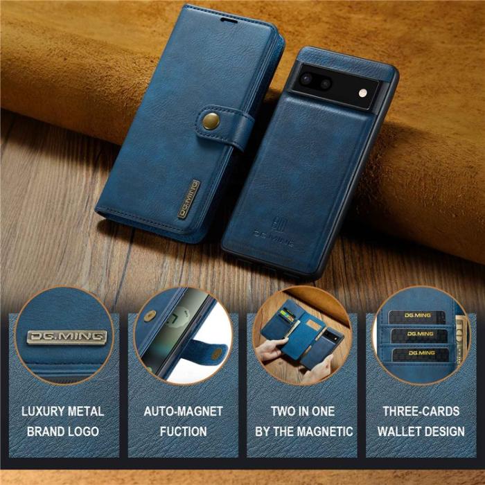 DG.MING - DG.MING Google Pixel 6a Plånboksfodral Detachable 2-in-1 Äkta Läder - Blå