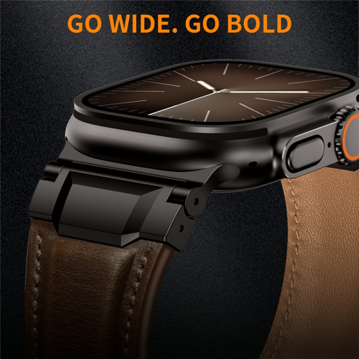 A-One Brand - Apple Watch (42/44/45/46/49mm) Armband Cowhide Läder - Coffee Brun/Svart