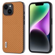 ABEEL - ABEEL Mobilskal till iPhone 14 Plus Carbon Fiber L&auml;der - Ljusbrun