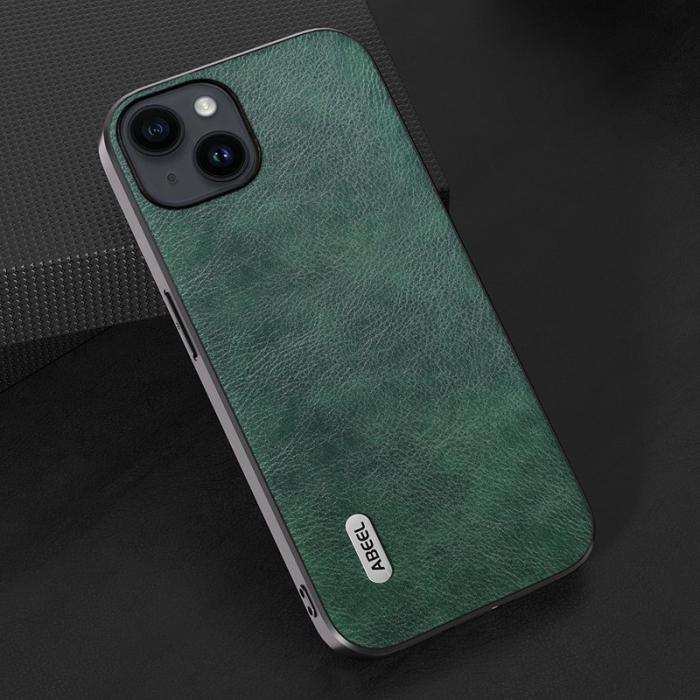 ABEEL - ABEEL iPhone 14 Plus Fodral Stöttåligt Litchi Textur Grön
