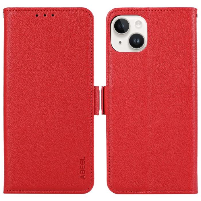 ABEEL - ABEEL iPhone 14 Plus KonstLäder Case RFID-Skydd Röd